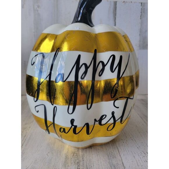 Robert Stanley happy harvest large ceramic pumpkin Halloween fall decor - Picture 2 of 9